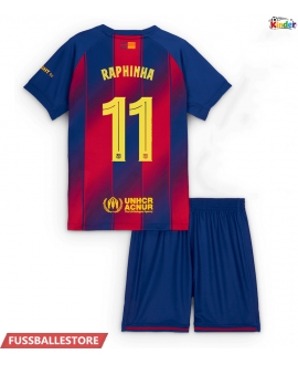 Günstige Barcelona Raphinha Belloli #11 Heimtrikotsatz Kinder 2025-26 Kurzarm (+ Kurze Hosen)